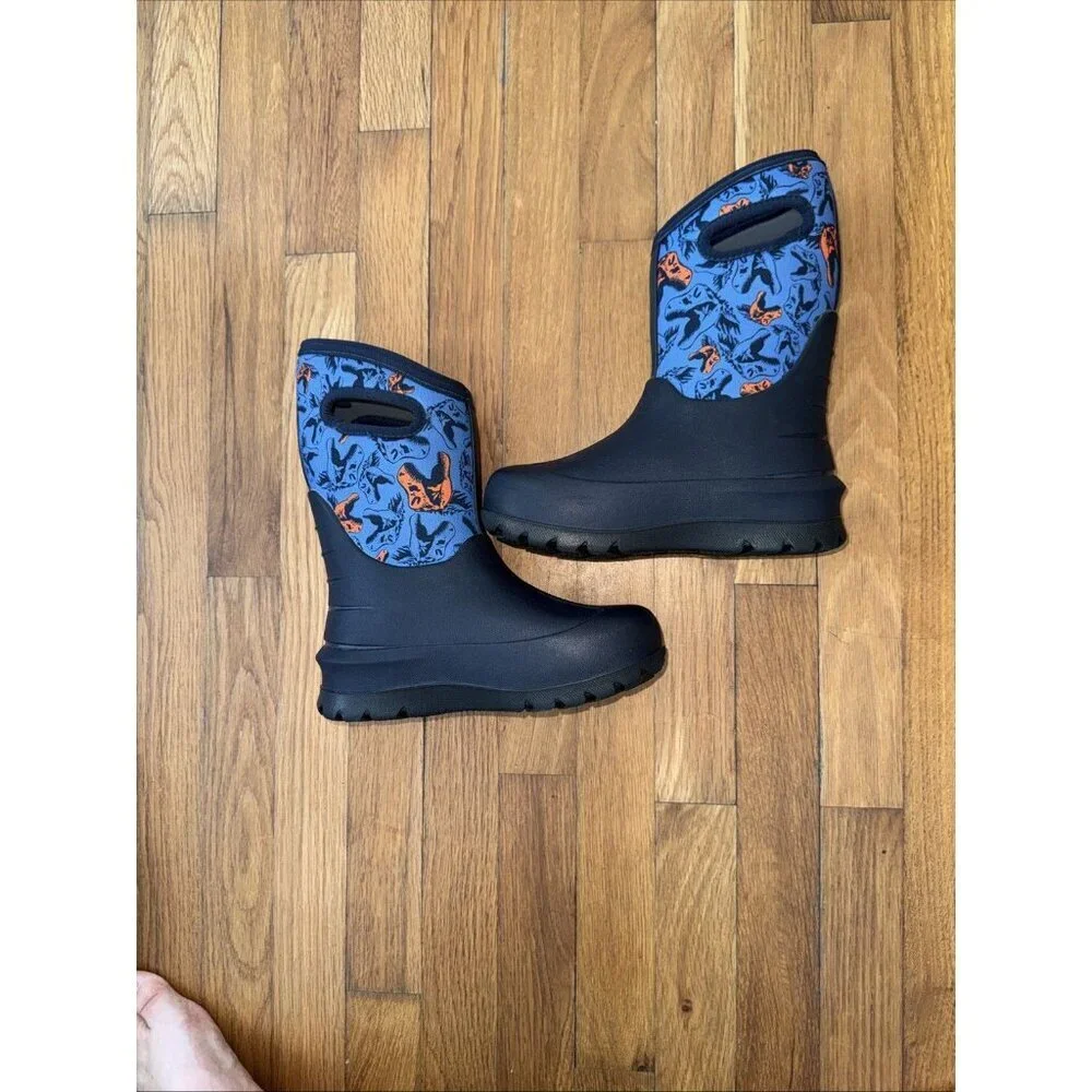 Bogs Classic II Black Trex Dinosaurs Waterproof Rain Boots -35 F Youth Size 3